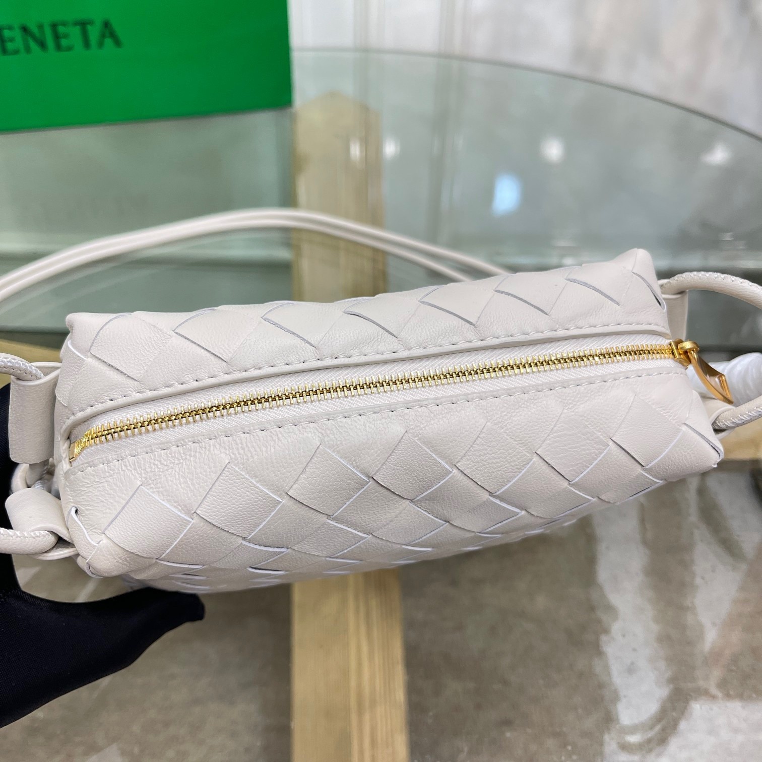 Bottega Veneta Loop Mini Bag In White Intrecciato Lambskin