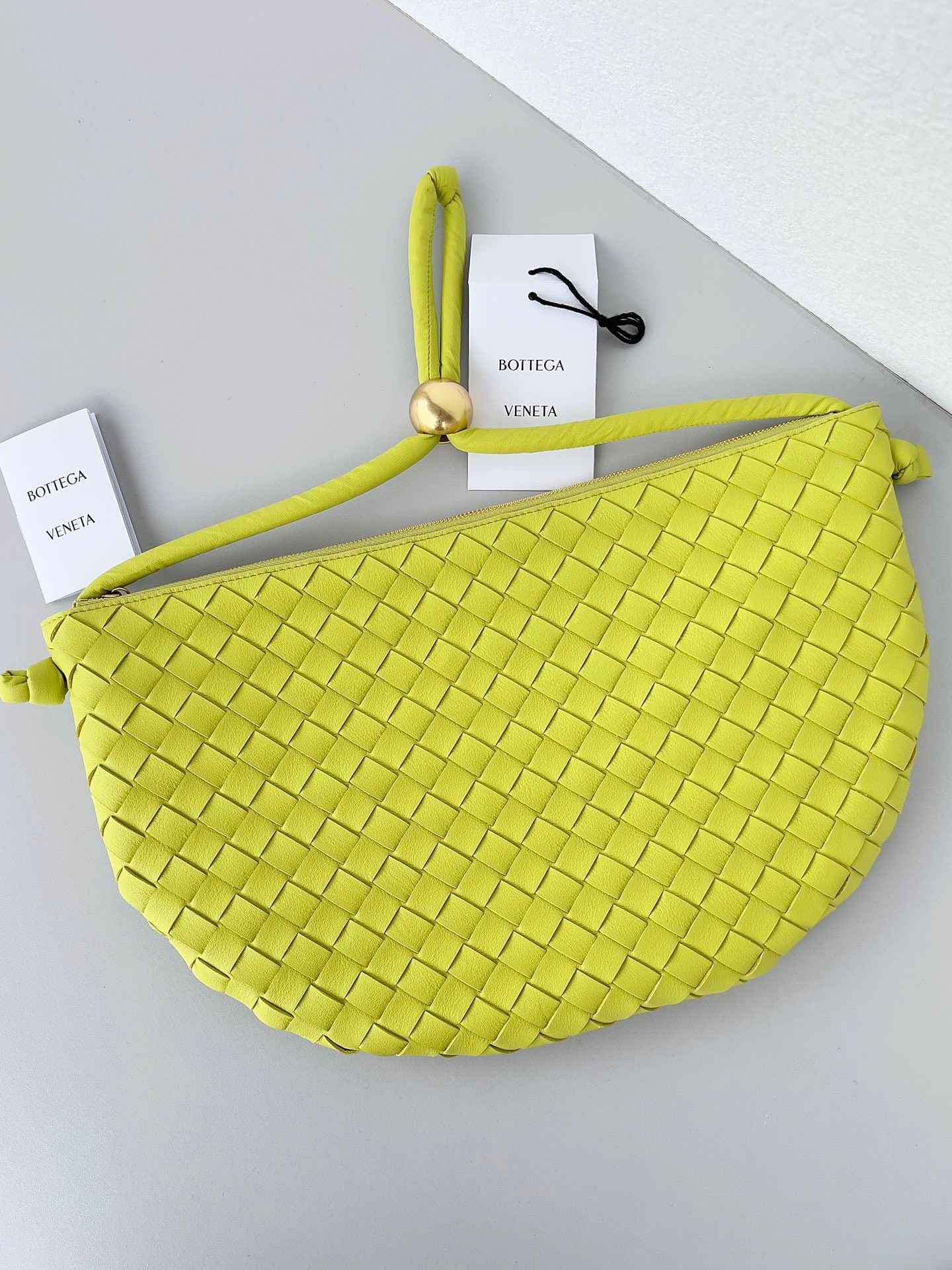 Bottega Veneta Turn Bag In Acid Kiwi Intrecciato Lambskin