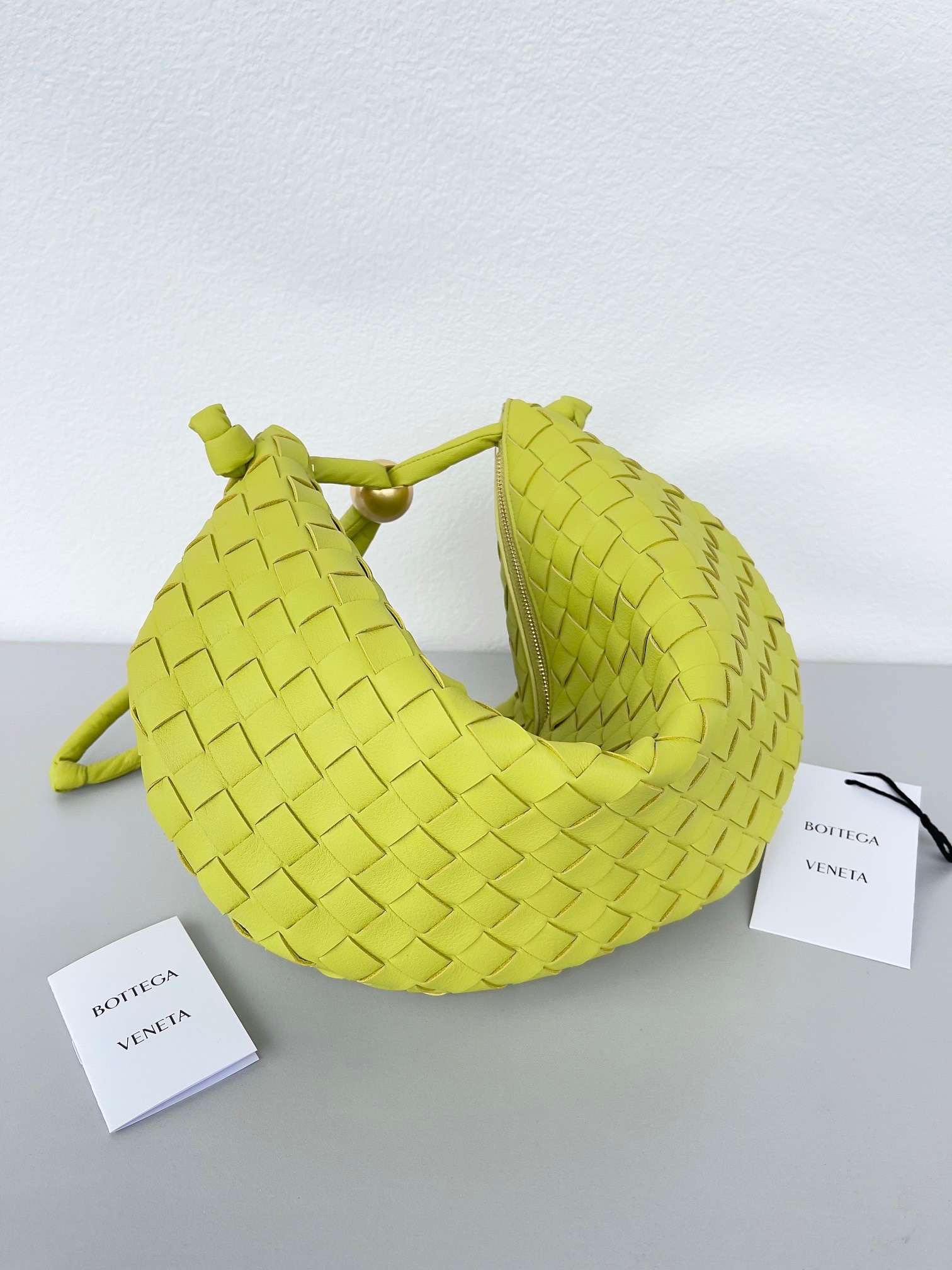 Bottega Veneta Turn Bag In Acid Kiwi Intrecciato Lambskin