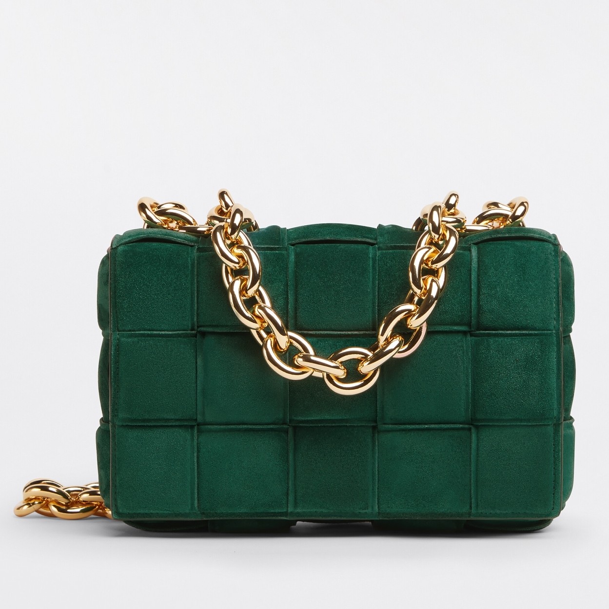 Bottega Veneta Chain Cassette Bag In Emerald Green Suede