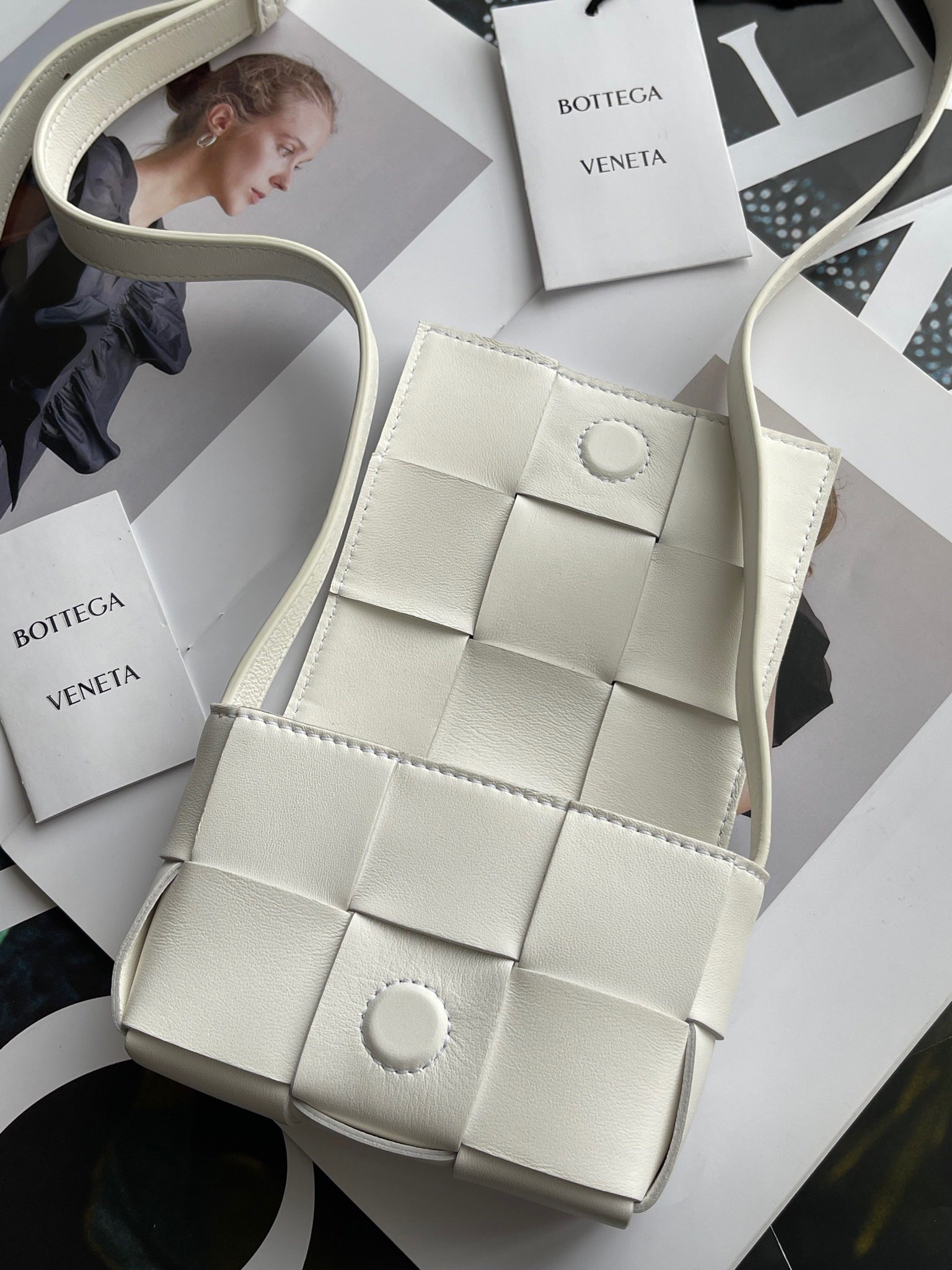 Bottega Veneta Candy Cassette Bag In White Lambskin