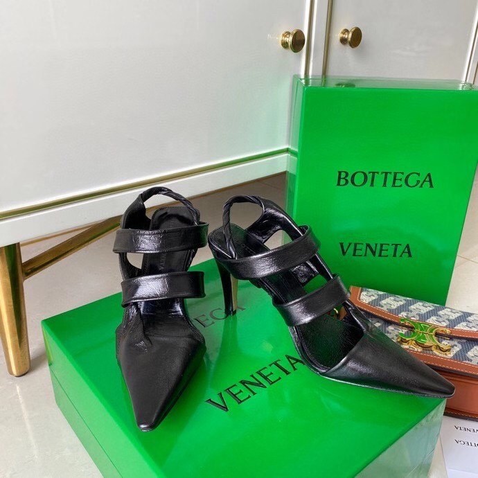 Bottega Veneta BV Point Slingback Sandals In Black Lambskin