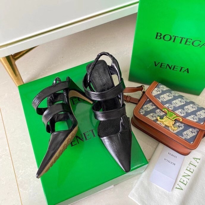 Bottega Veneta BV Point Slingback Sandals In Black Lambskin