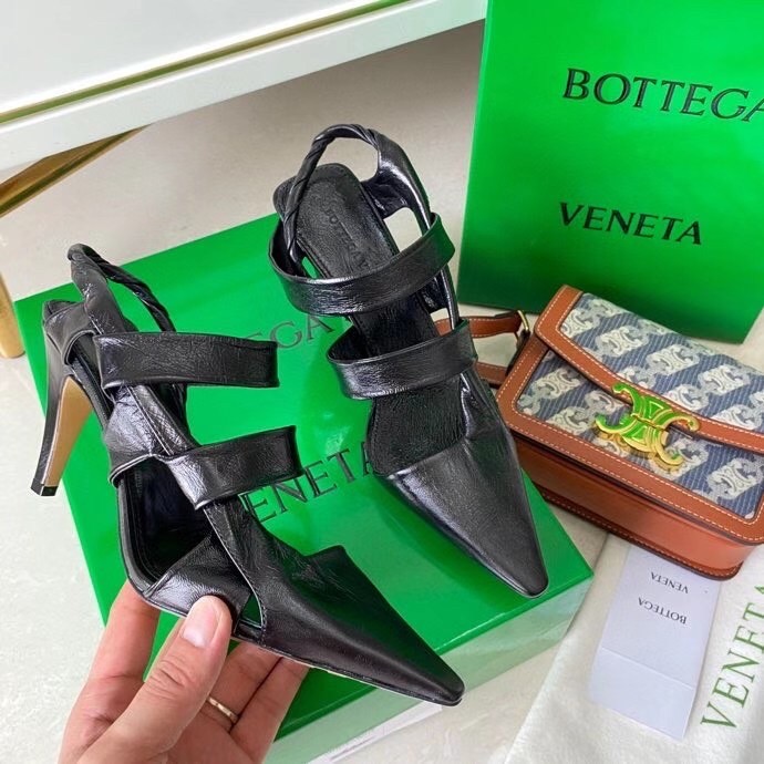 Bottega Veneta BV Point Slingback Sandals In Black Lambskin