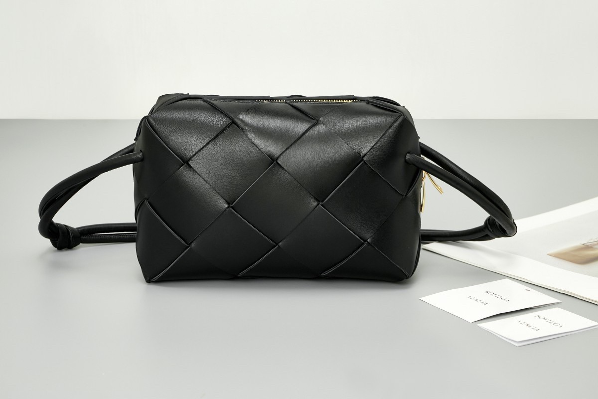 Bottega Veneta Small Cassette Camera Bag In Black Lambskin