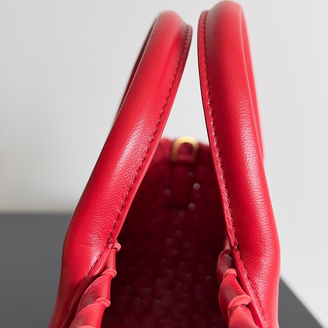 Bottega Veneta Cabat Mini Bag In Red Intrecciato Lambskin