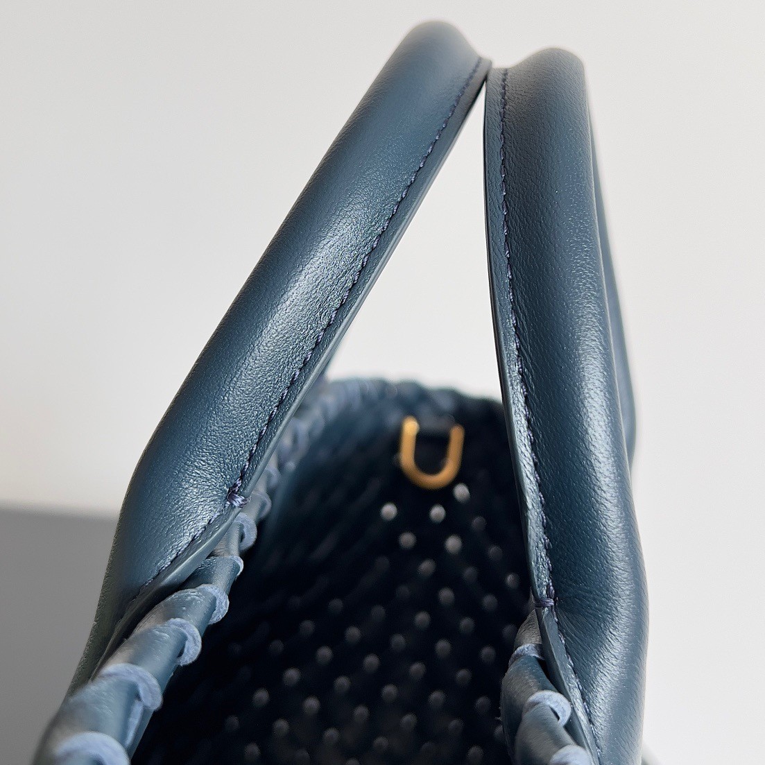 Bottega Veneta Cabat Mini Bag In Navy Blue Intrecciato Lambskin