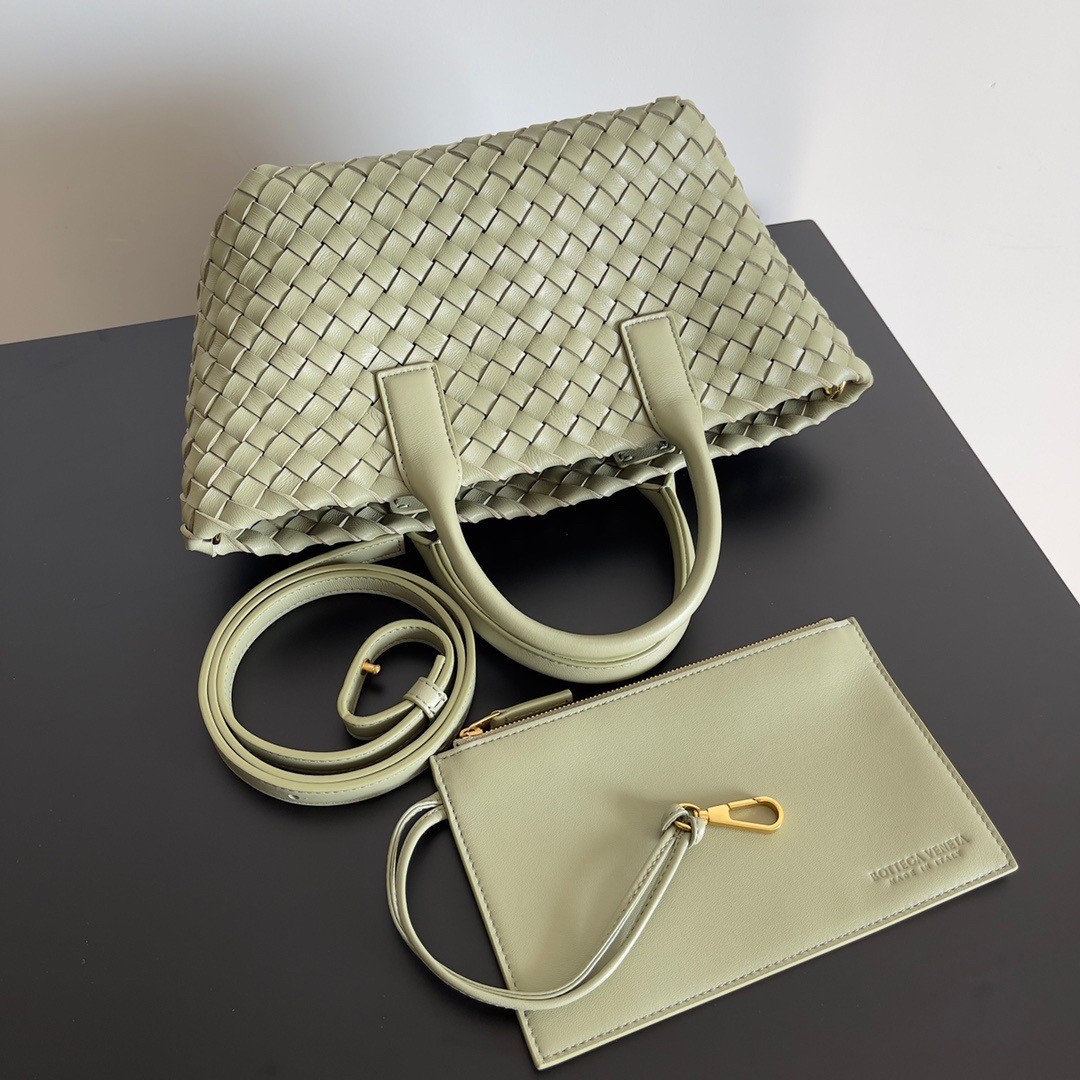 Bottega Veneta Cabat Mini Bag In Travertine Intrecciato Lambskin