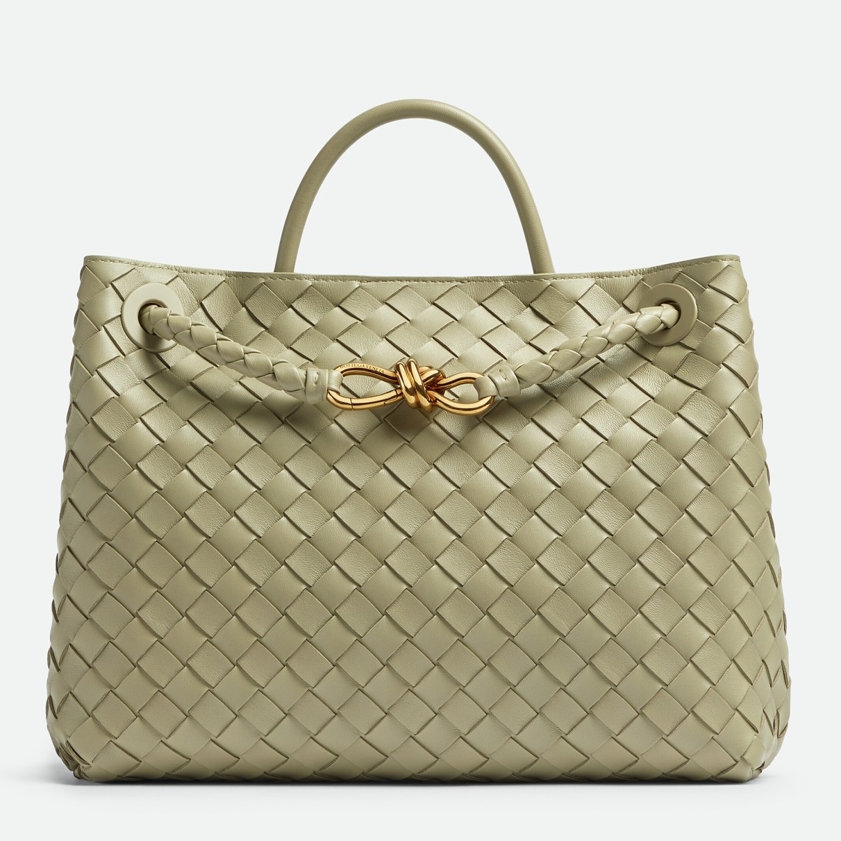 Bottega Veneta Medium Andiamo Bag In Travertine Intrecciato Lambskin