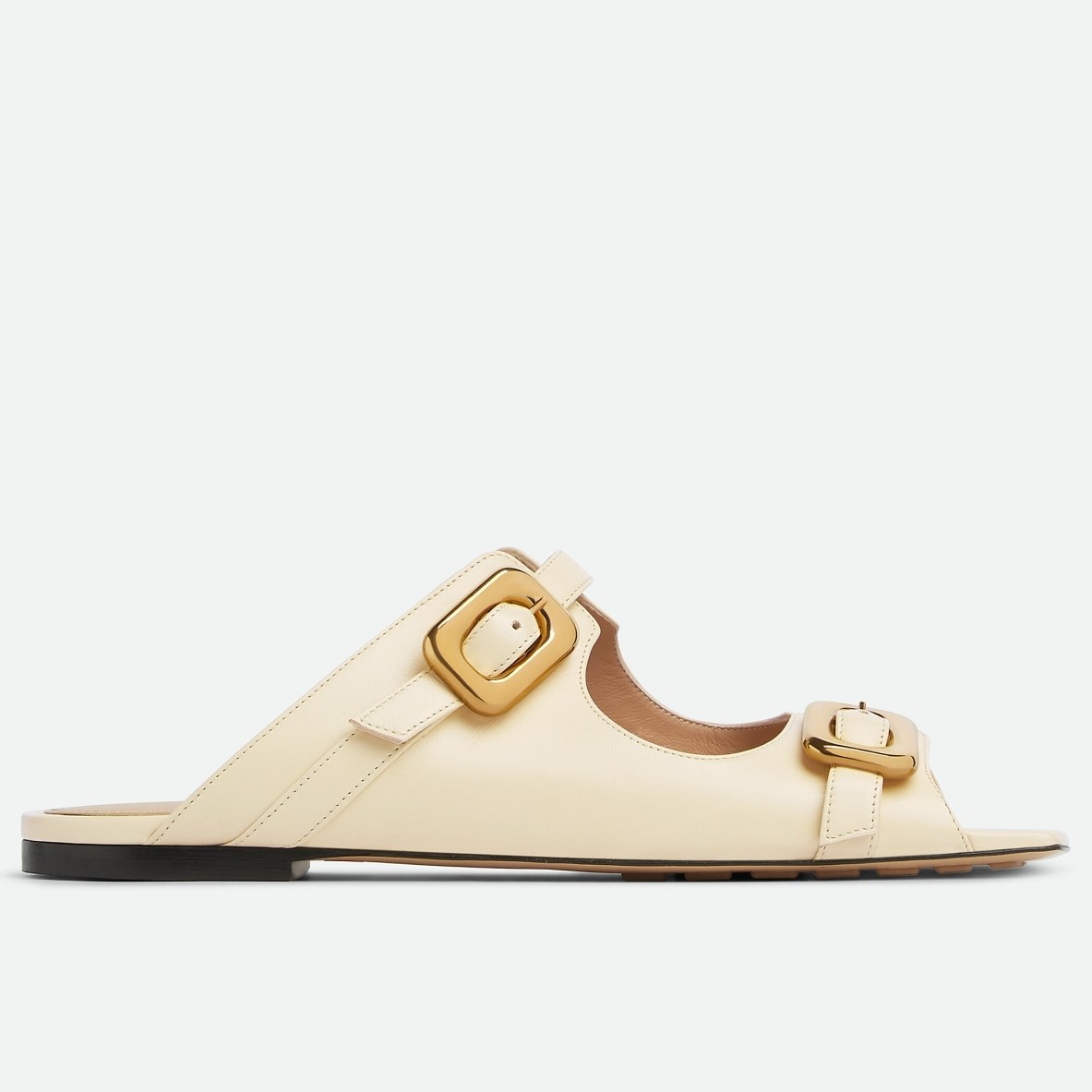 Bottega Veneta Stretch Buckle Sandals in White Calfskin