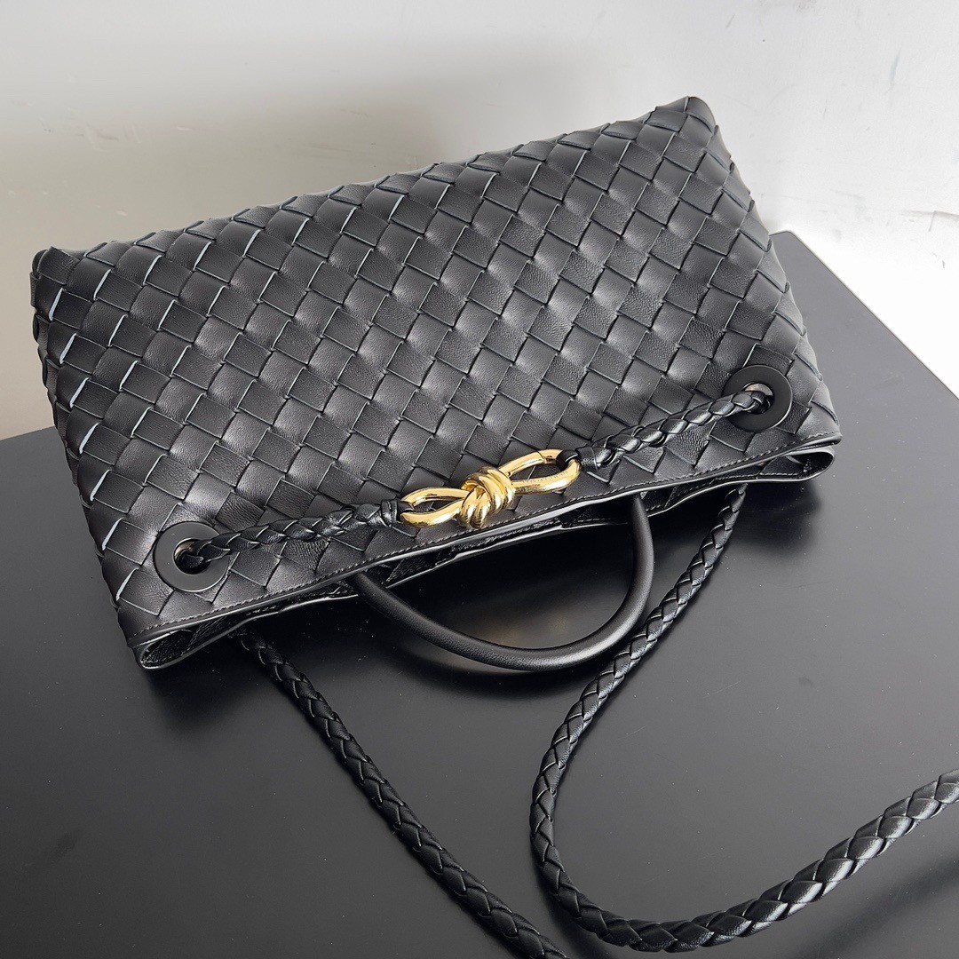 Bottega Veneta Andiamo Small East/West Bag In Black Intrecciato Lambskin