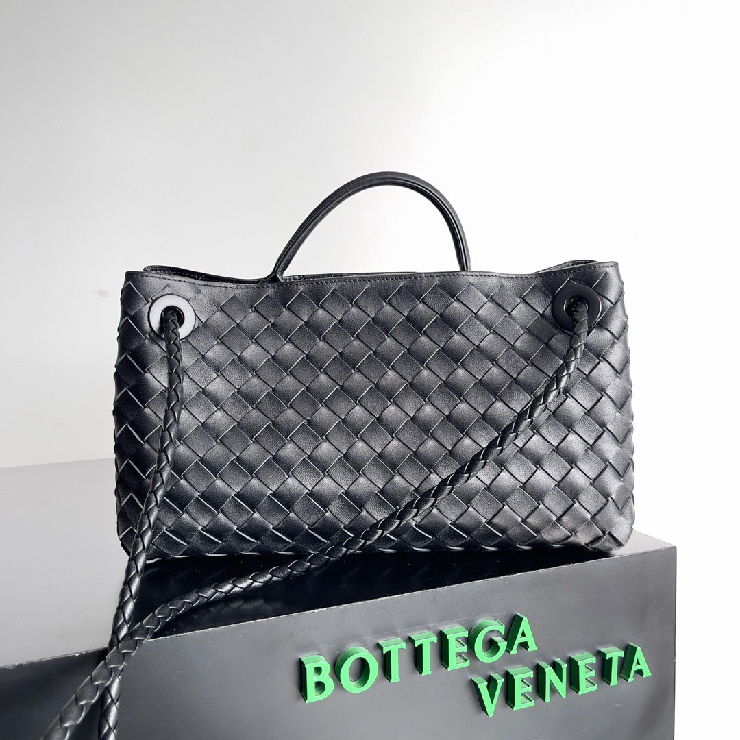 Bottega Veneta Andiamo Small East/West Bag In Black Intrecciato Lambskin