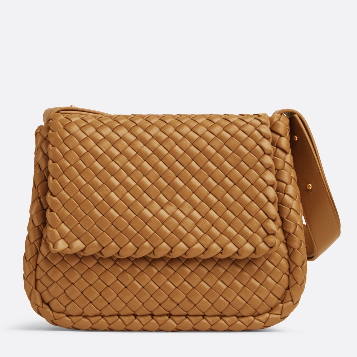 Bottega Veneta Cobble Small Bag in Caramel Intrecciato Leather