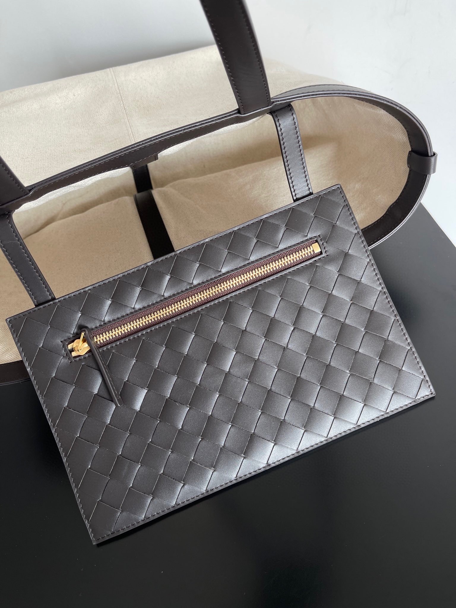 Bottega Veneta Medium Flip Flap Bag in Canvas with Fondant Leather