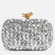 Bottega Veneta Knot Minaudiere Clutch in Silver Sequins Laminated Leather