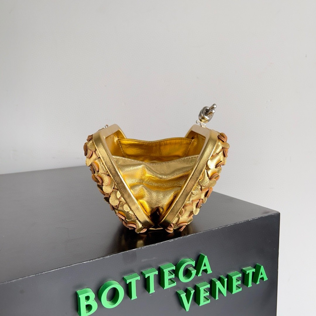 Bottega Veneta Knot Minaudiere Clutch in Gold Sequins Laminated Leather