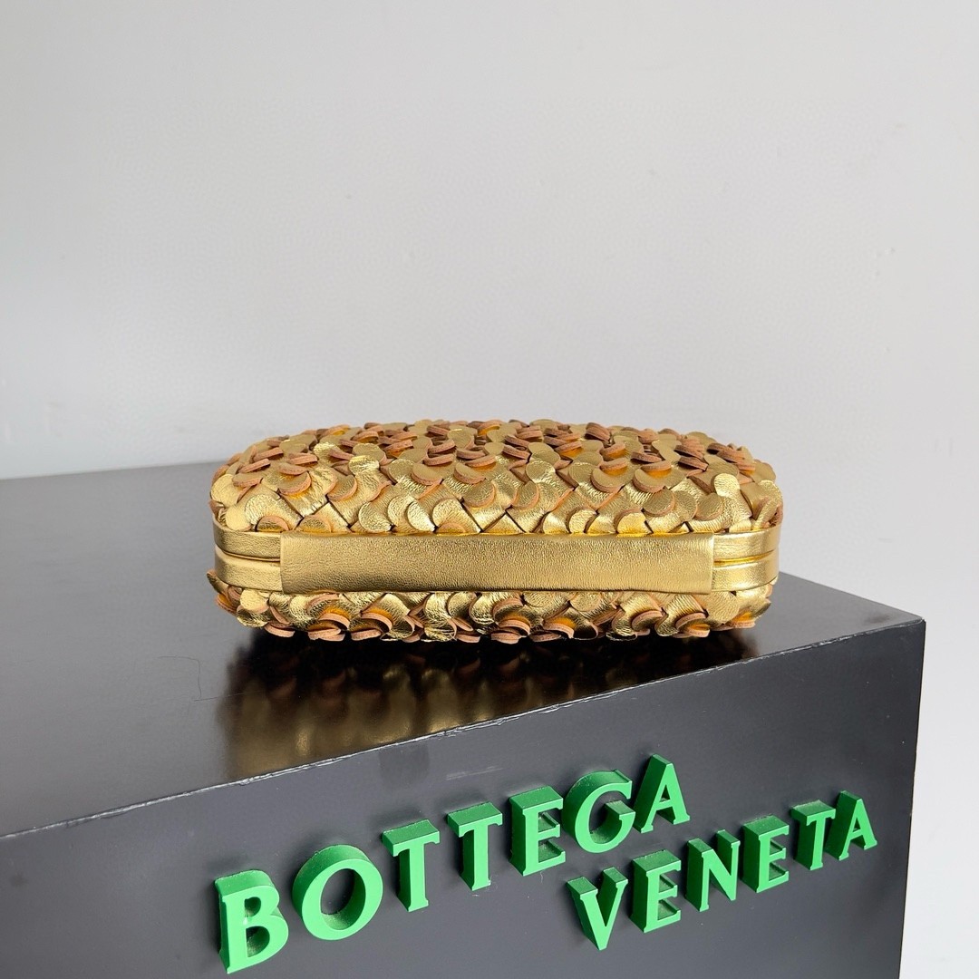 Bottega Veneta Knot Minaudiere Clutch in Gold Sequins Laminated Leather