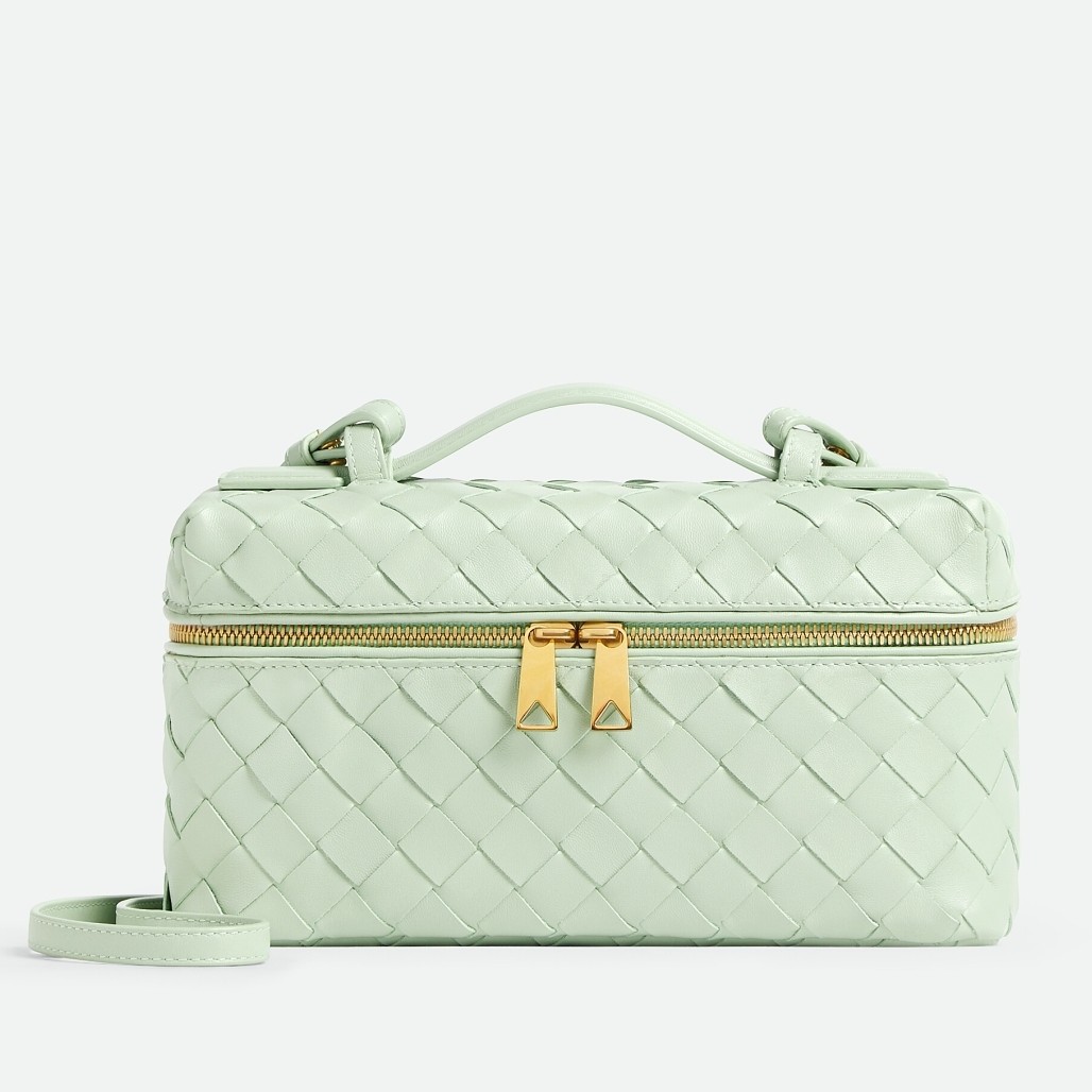 Bottega Veneta Bang Bang Vanity Case in Mint Intrecciato Leather