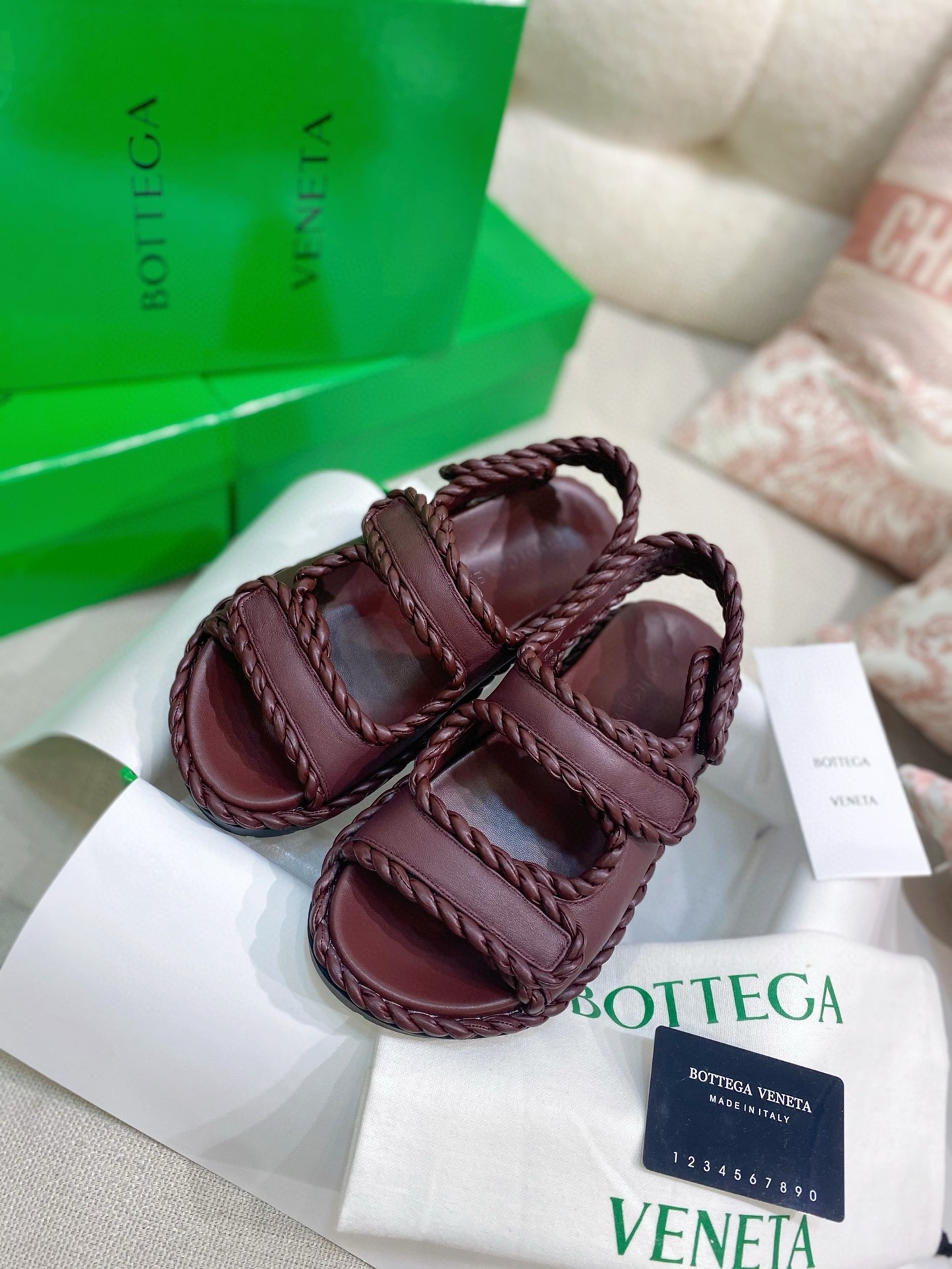 Bottega Veneta Jack Flat Slingback Sandals in Bordeaux Lambskin