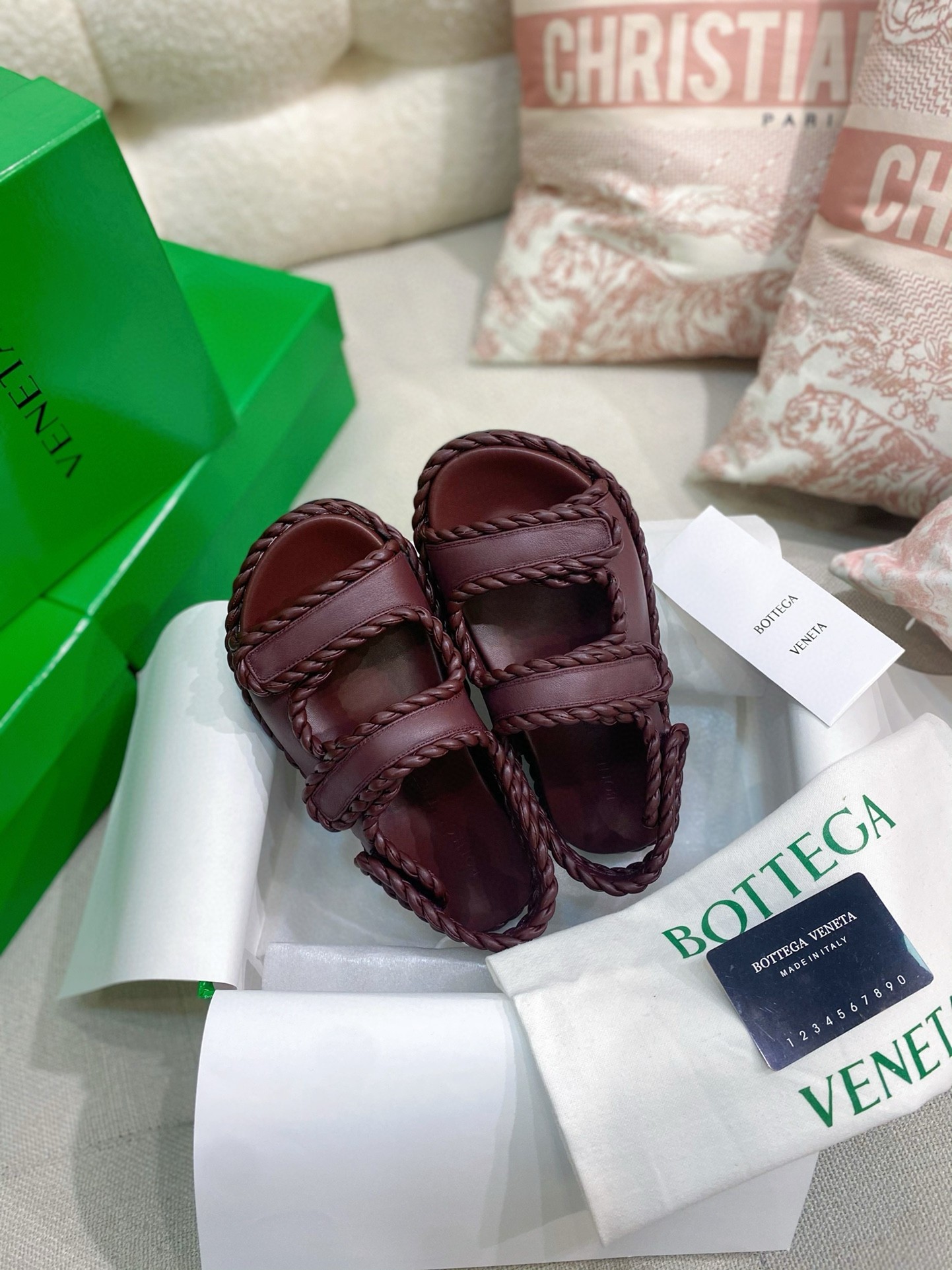 Bottega Veneta Jack Flat Slingback Sandals in Bordeaux Lambskin