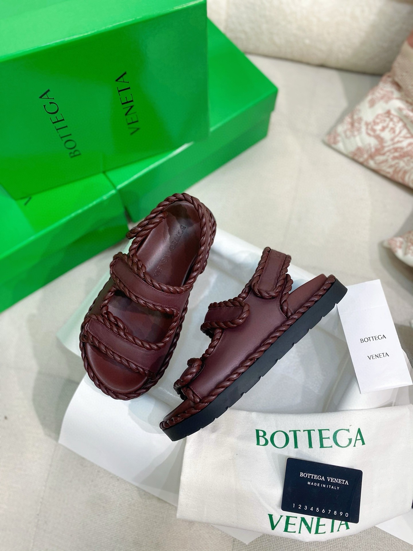 Bottega Veneta Jack Flat Slingback Sandals in Bordeaux Lambskin