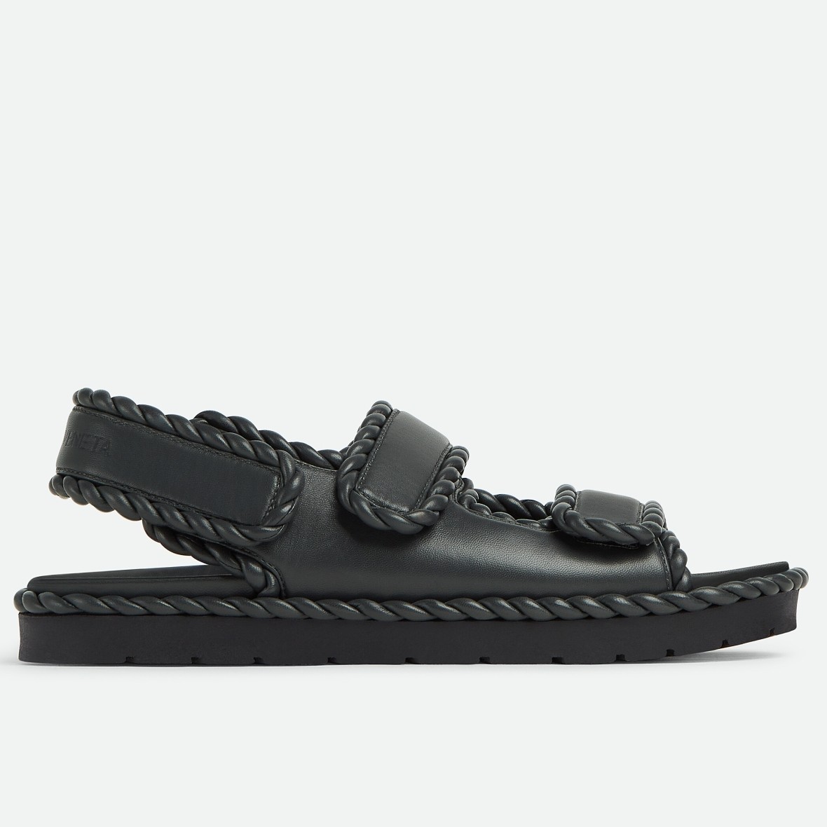 Bottega Veneta Jack Flat Slingback Sandals in Black Lambskin