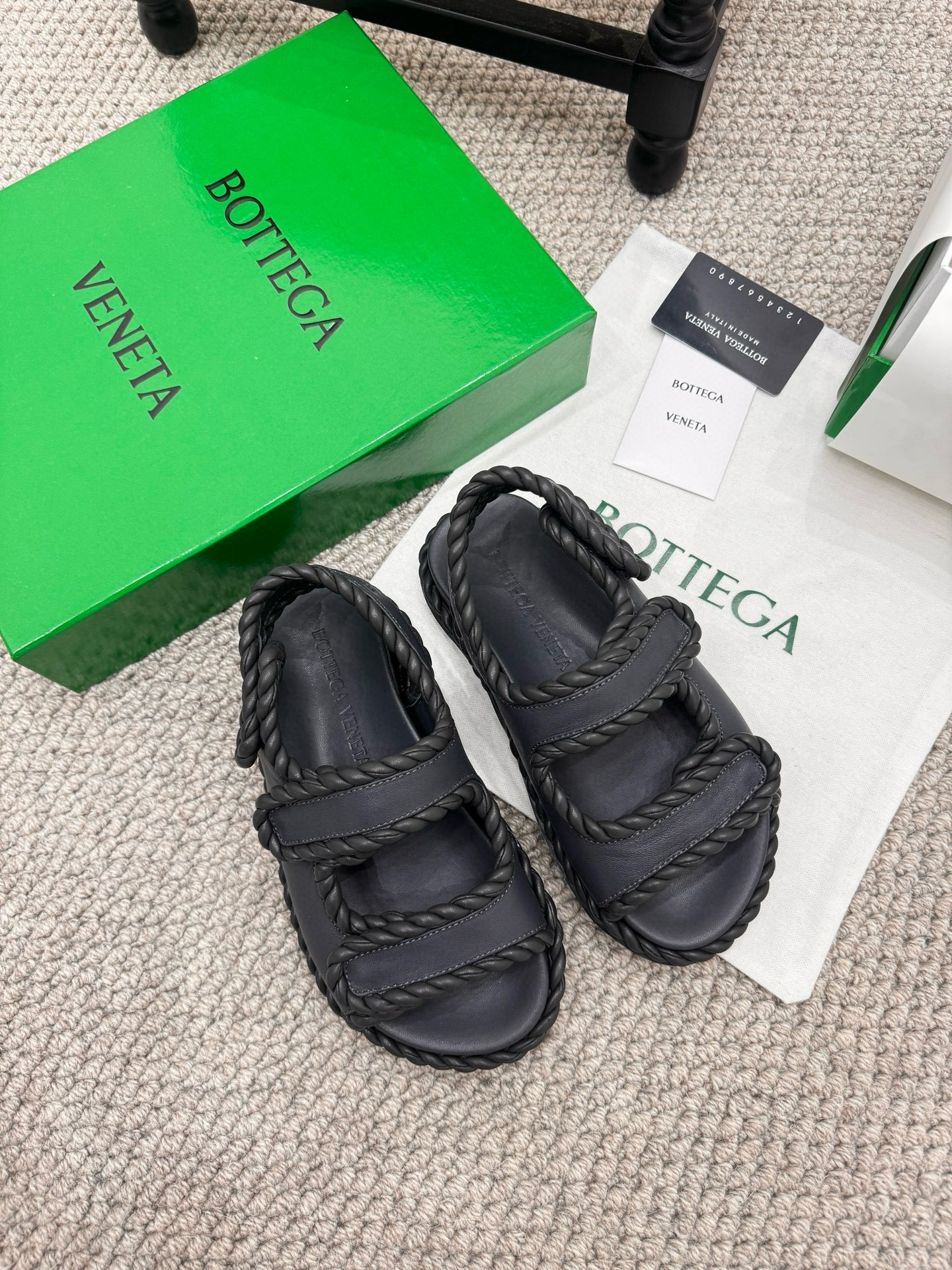 Bottega Veneta Jack Flat Slingback Sandals in Black Lambskin