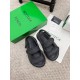 Bottega Veneta Jack Flat Slingback Sandals in Black Lambskin