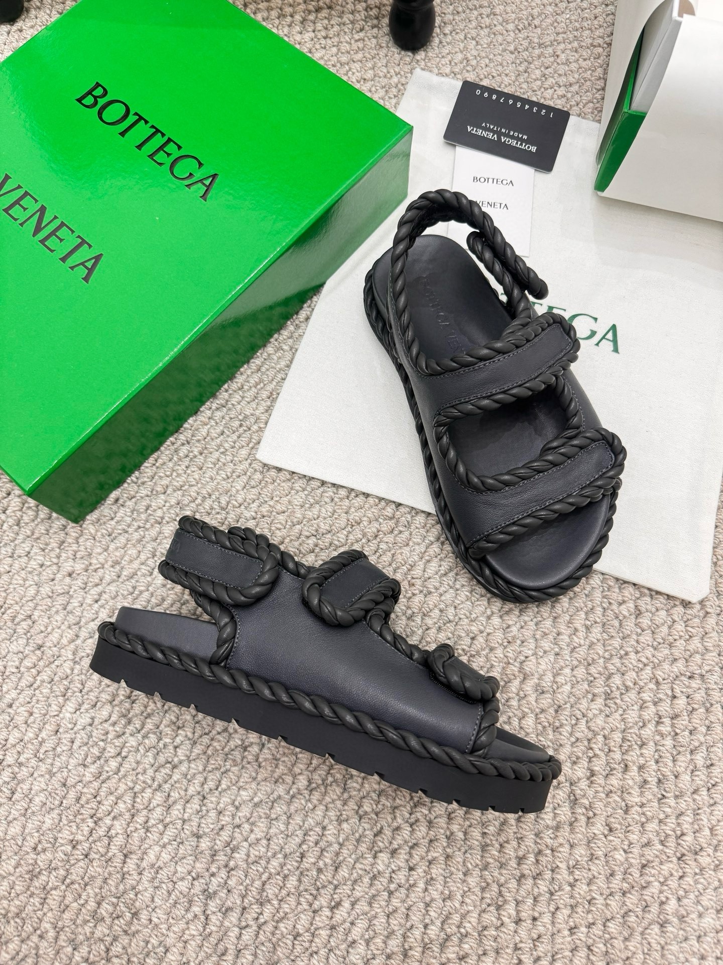 Bottega Veneta Jack Flat Slingback Sandals in Black Lambskin