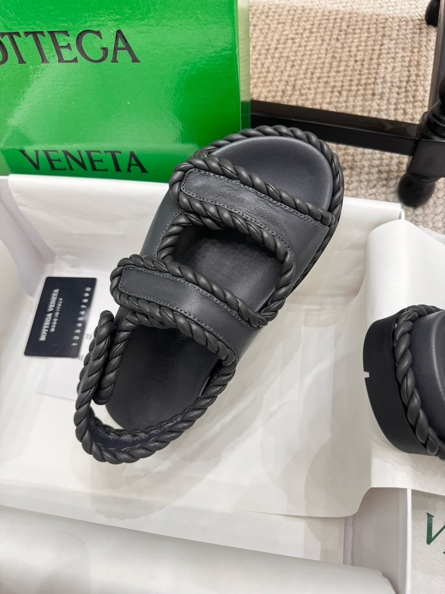 Bottega Veneta Jack Flat Slingback Sandals in Black Lambskin