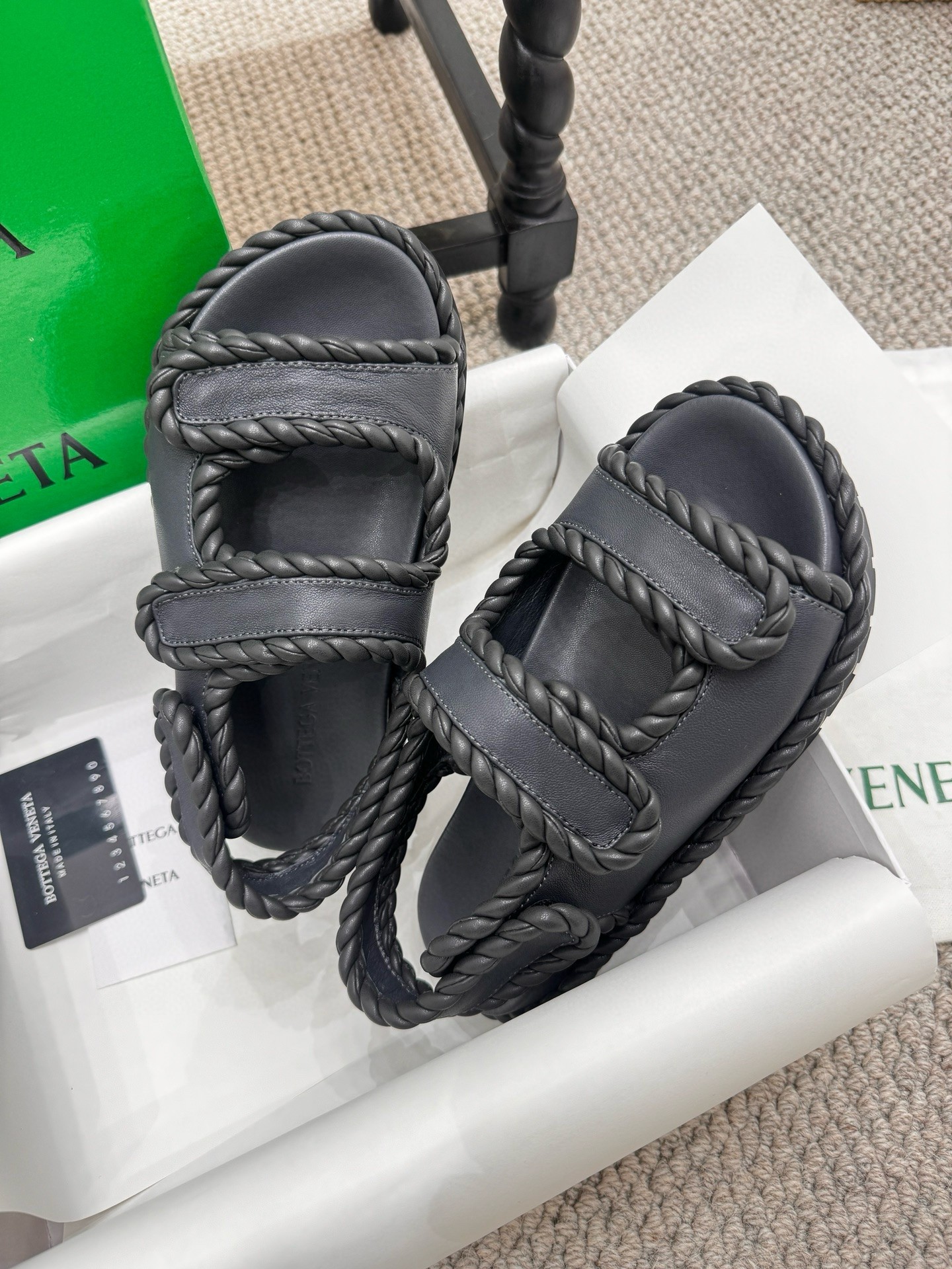 Bottega Veneta Jack Flat Slingback Sandals in Black Lambskin