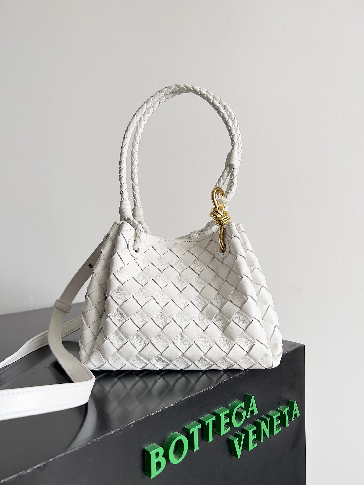 Bottega Veneta Parachute Small Bag in White Intrecciato Lambskin