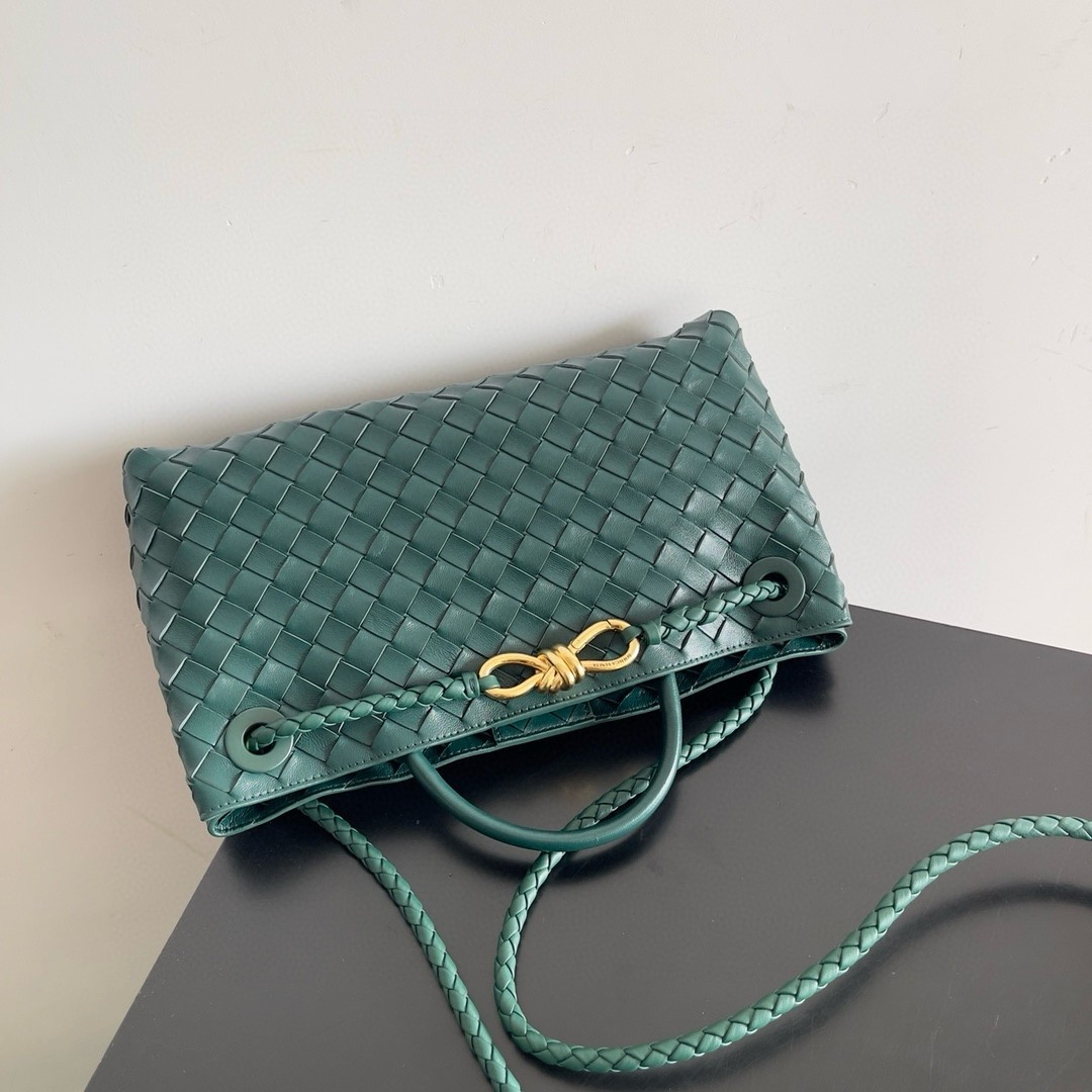 Bottega Veneta Andiamo Small East/West Bag in Green Intrecciato Lambskin