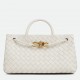 Bottega Veneta Andiamo Small East/West Bag in White Intrecciato Lambskin