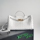 Bottega Veneta Andiamo Small East/West Bag in White Intrecciato Lambskin