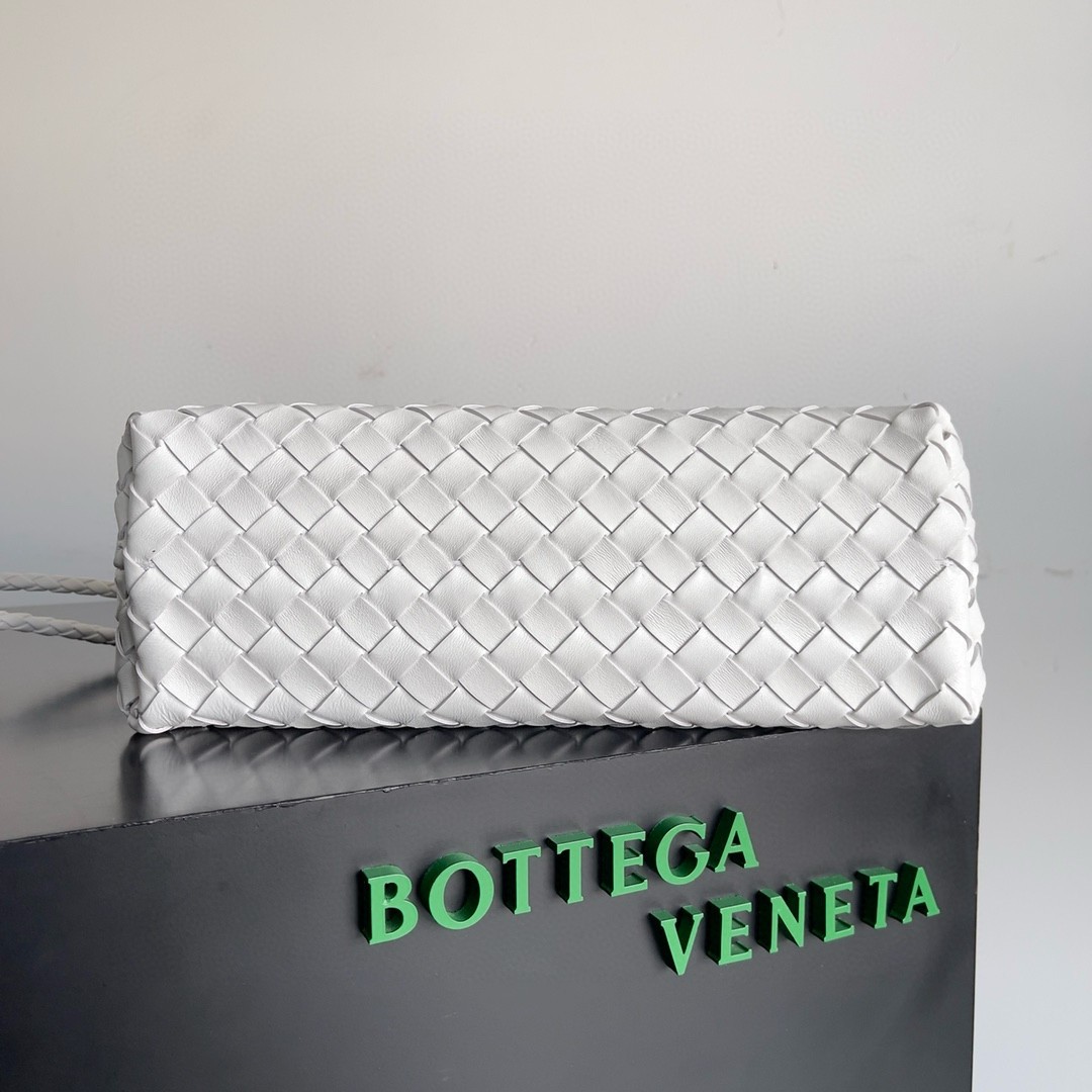 Bottega Veneta Andiamo Small East/West Bag in White Intrecciato Lambskin