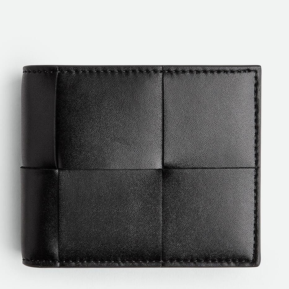 Bottega Veneta Cassette Bi-fold Wallet in Black Intrecciato Calfskin