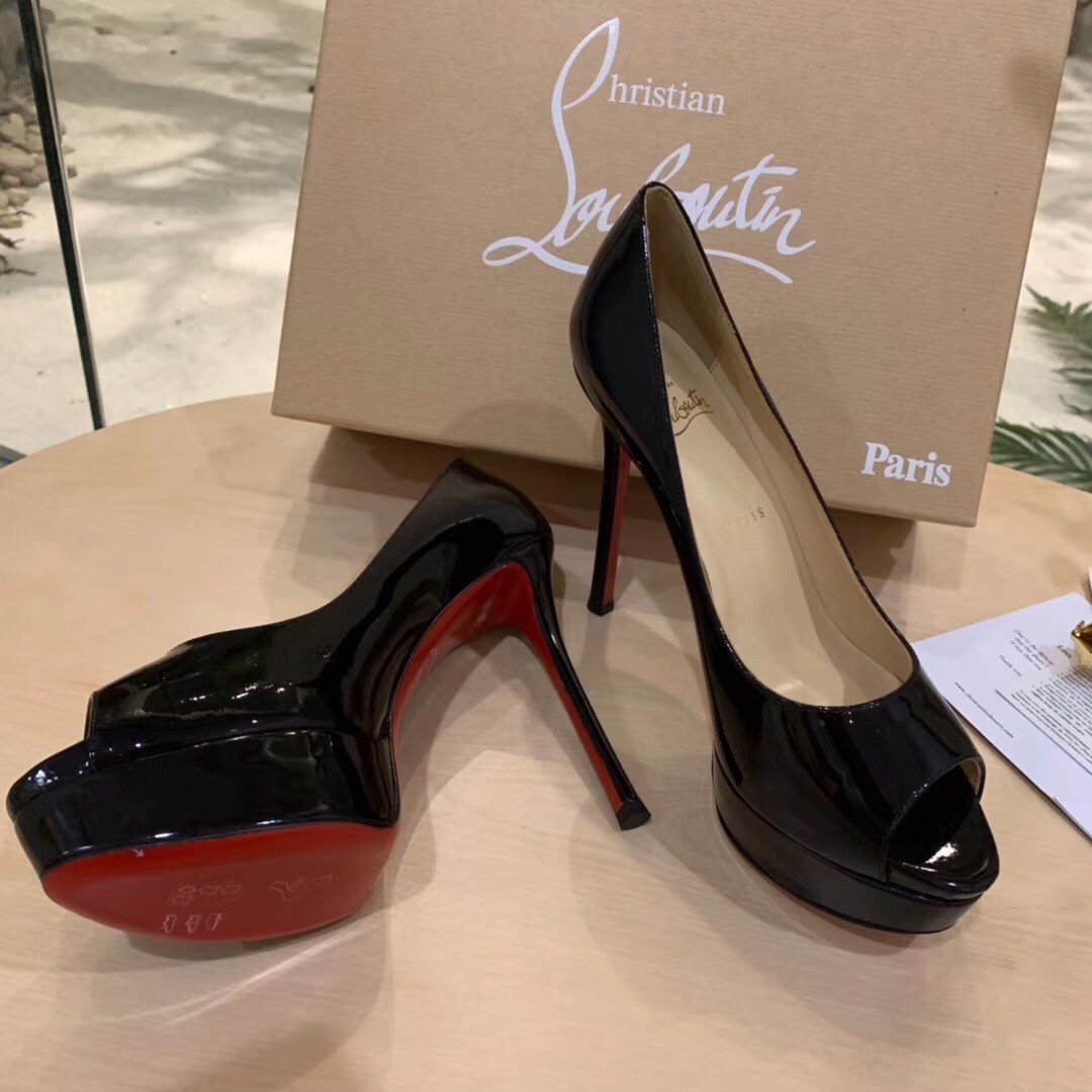 Christian Louboutin Black Patent Fetish Peep 130mm Pumps