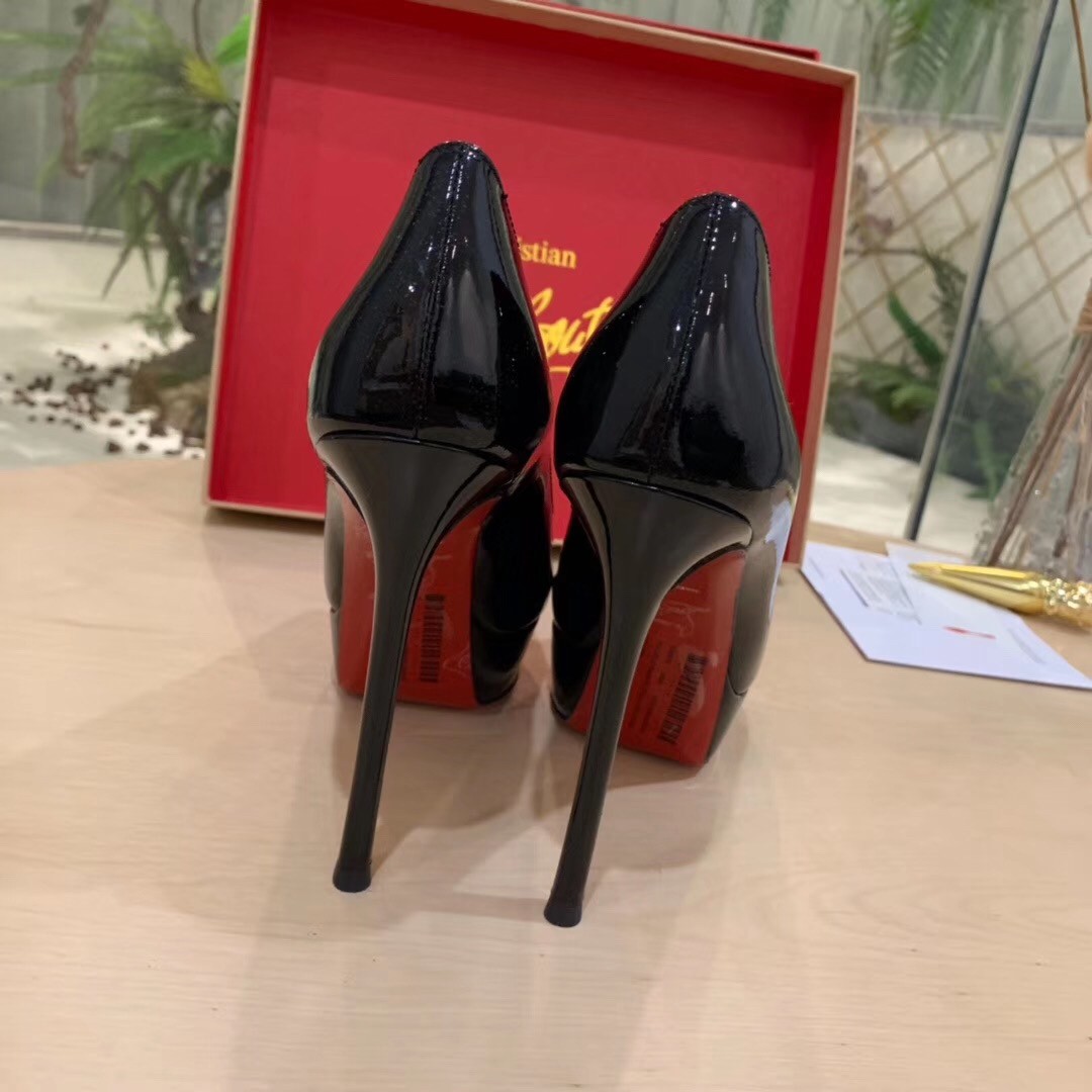 Christian Louboutin Black Patent Fetish Peep 130mm Pumps