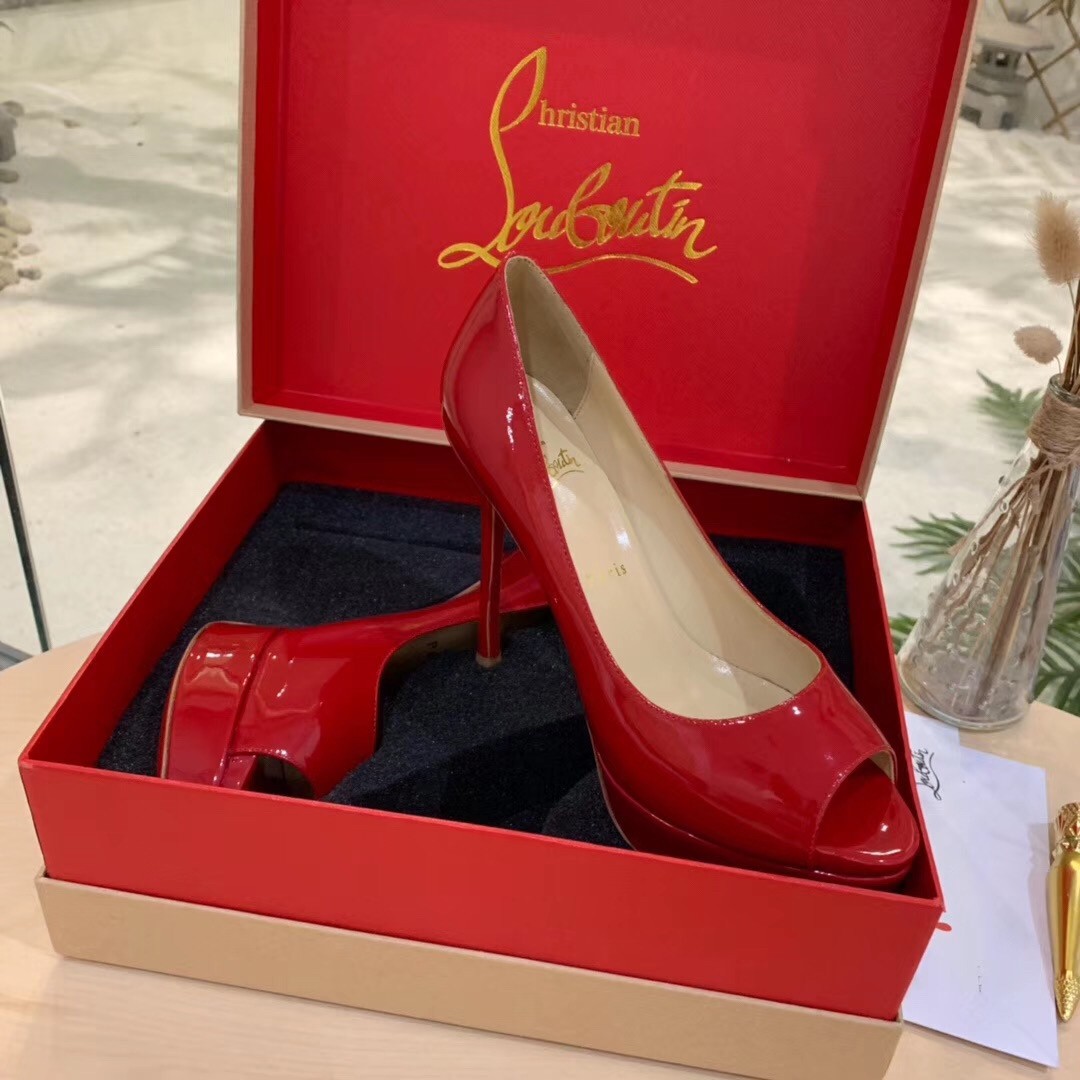 Christian Louboutin Red Patent Fetish Peep 130mm Pumps