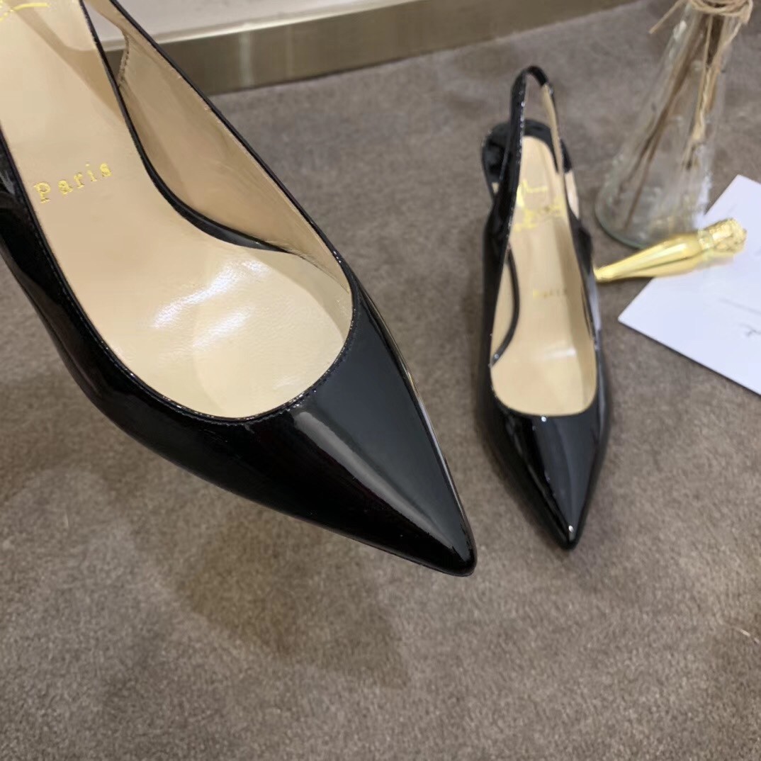 Christian Louboutin Black Patent Clare Sling 80mm Pumps