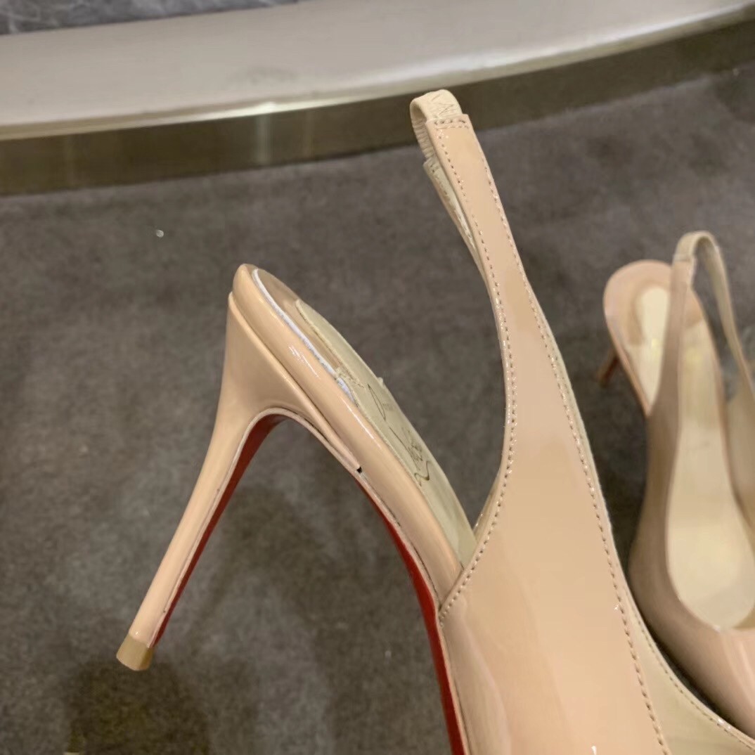 Christian Louboutin Nude Patent Clare Sling 80mm Pumps