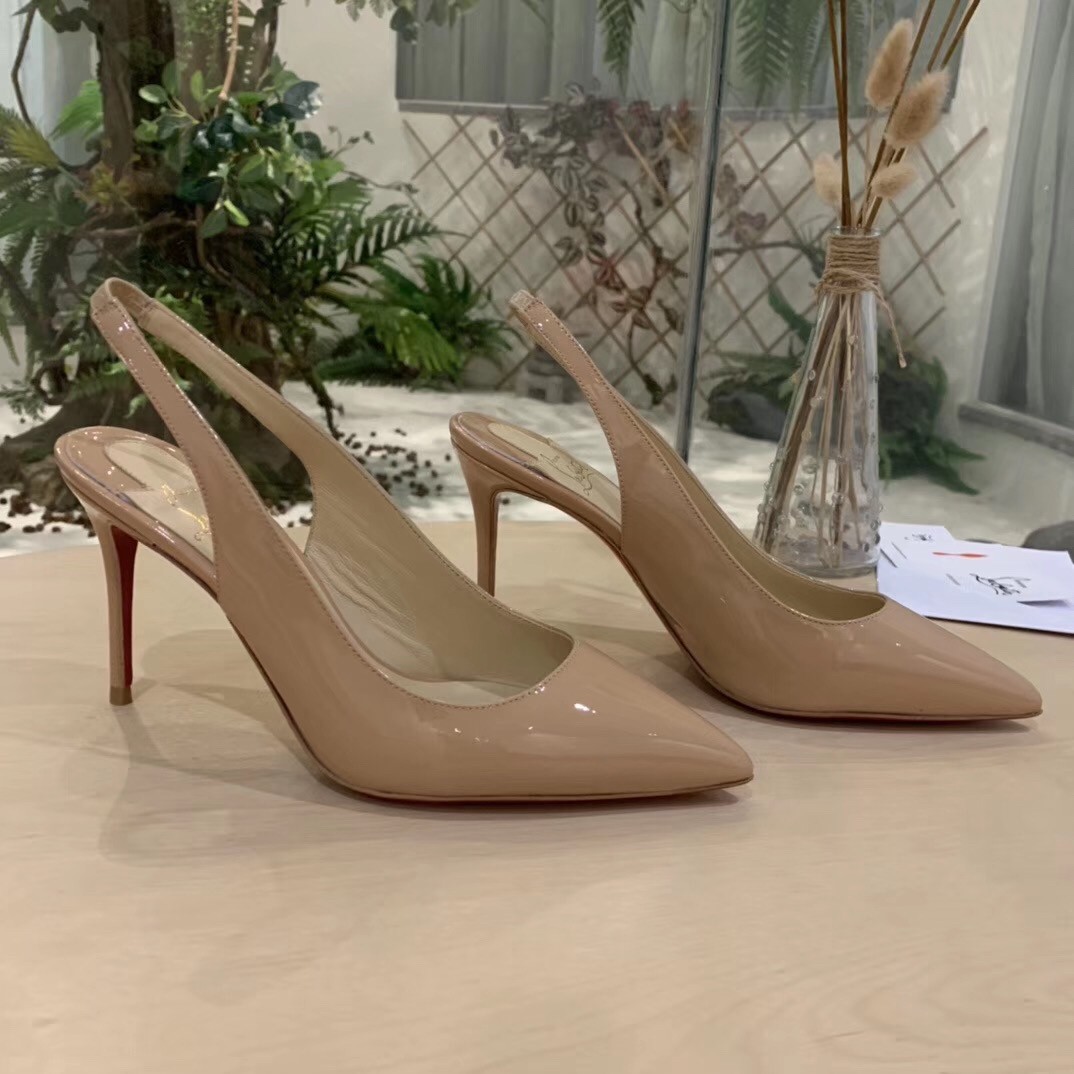 Christian Louboutin Nude Patent Clare Sling 80mm Pumps