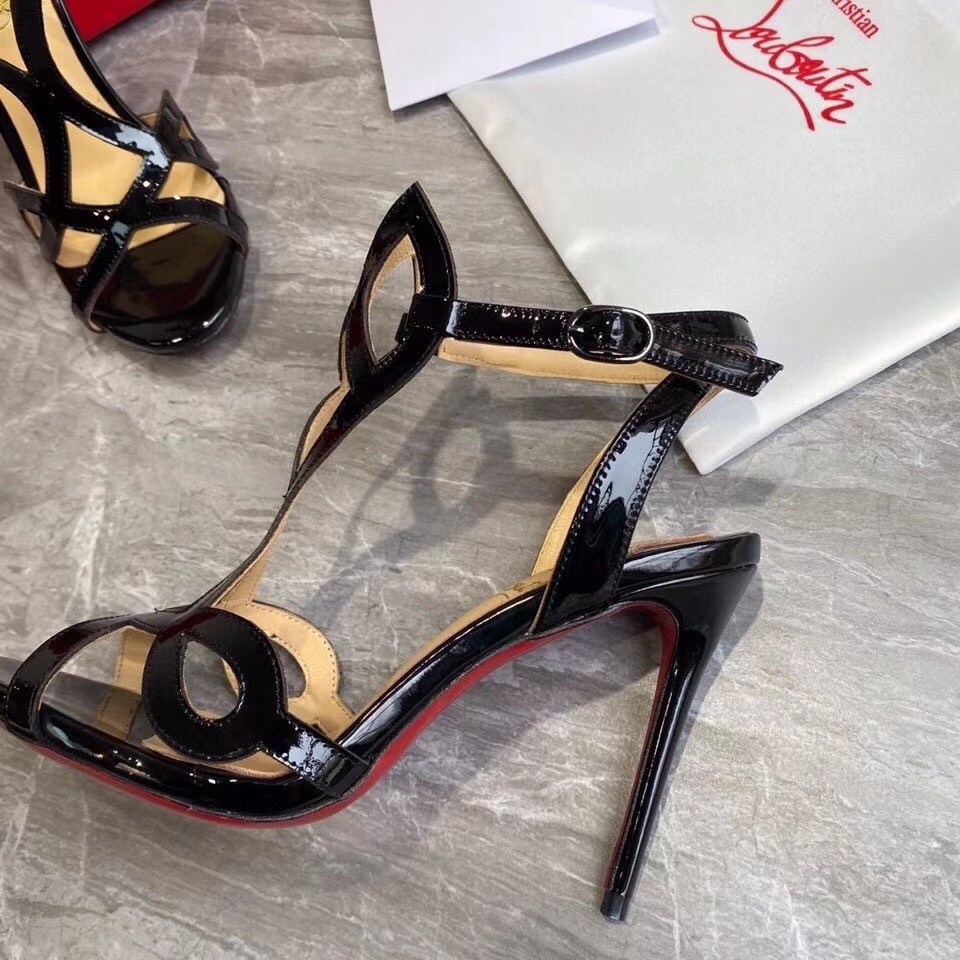 Christian Louboutin Black Patent Double L 100mm Sandals