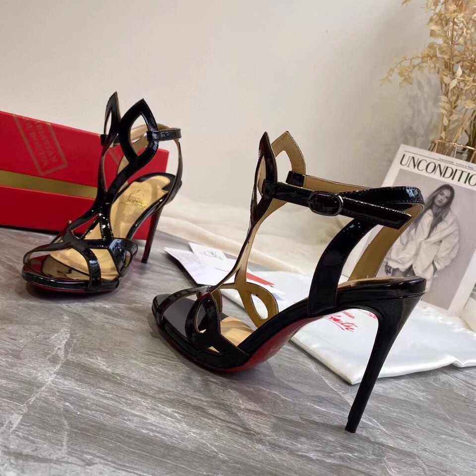 Christian Louboutin Black Patent Double L 100mm Sandals