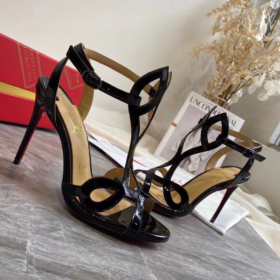 Christian Louboutin Black Patent Double L 100mm Sandals