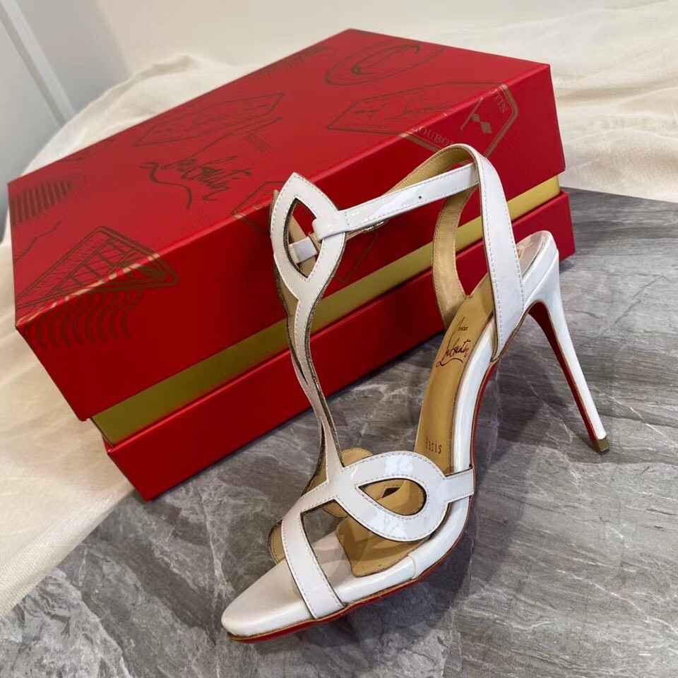 Christian Louboutin White Patent Double L 100mm Sandals