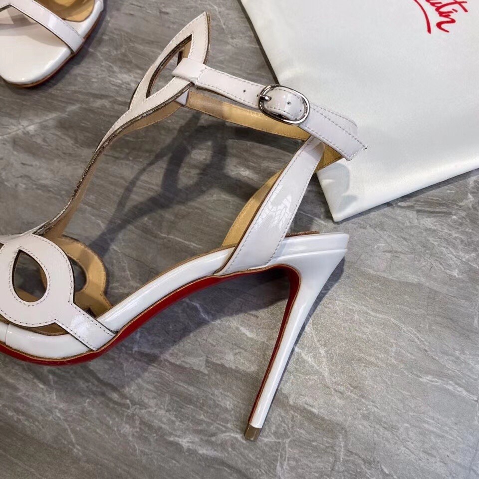 Christian Louboutin White Patent Double L 100mm Sandals