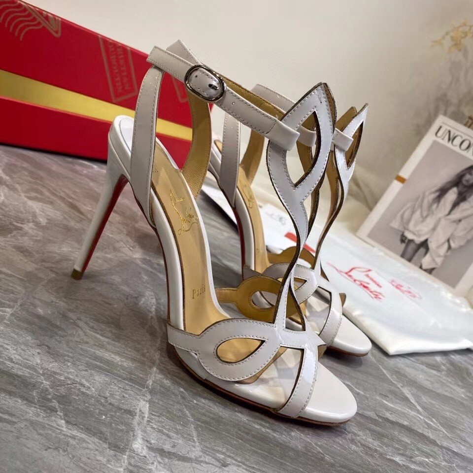 Christian Louboutin White Patent Double L 100mm Sandals