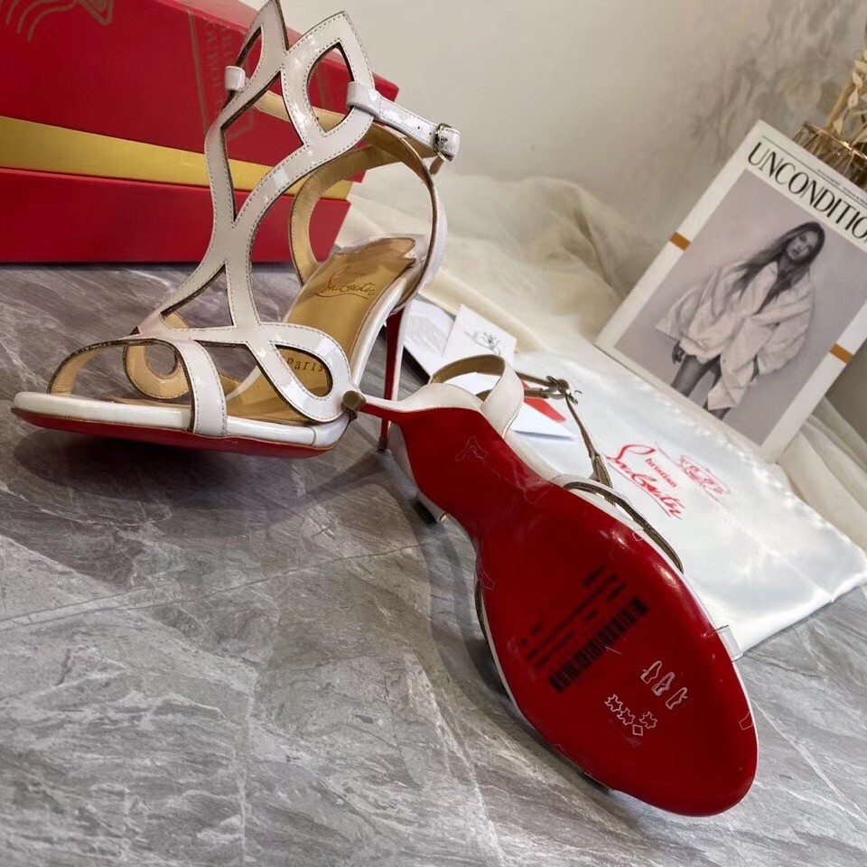 Christian Louboutin White Patent Double L 100mm Sandals